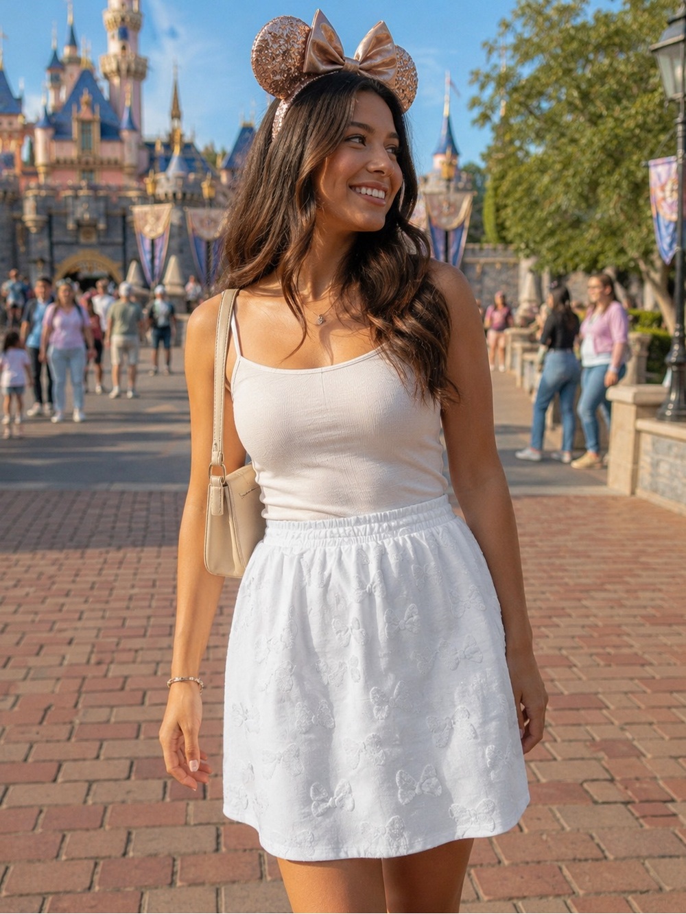 Disney Minnie Mouse White Butterfly Embroidered Mini Skirt Size M